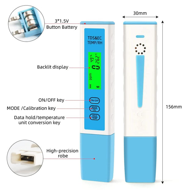 Bluetooth TDS Meter for Water Testing, 4 in 1- TDS, EC, RH, Temperature Meter-with App Monitoring amiciKart c0tmiz-hs.myshopify.com