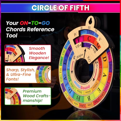 amiciSound Circle of Fifth Wheel for Music Theory Reference, Wooden Melody Tool for Song-Writer Musician