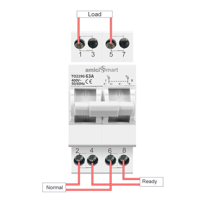 63A Dual Power Manual Transfer Switch 400V, Single Phase Changeover Switch Power Source for Main & Backup Supply