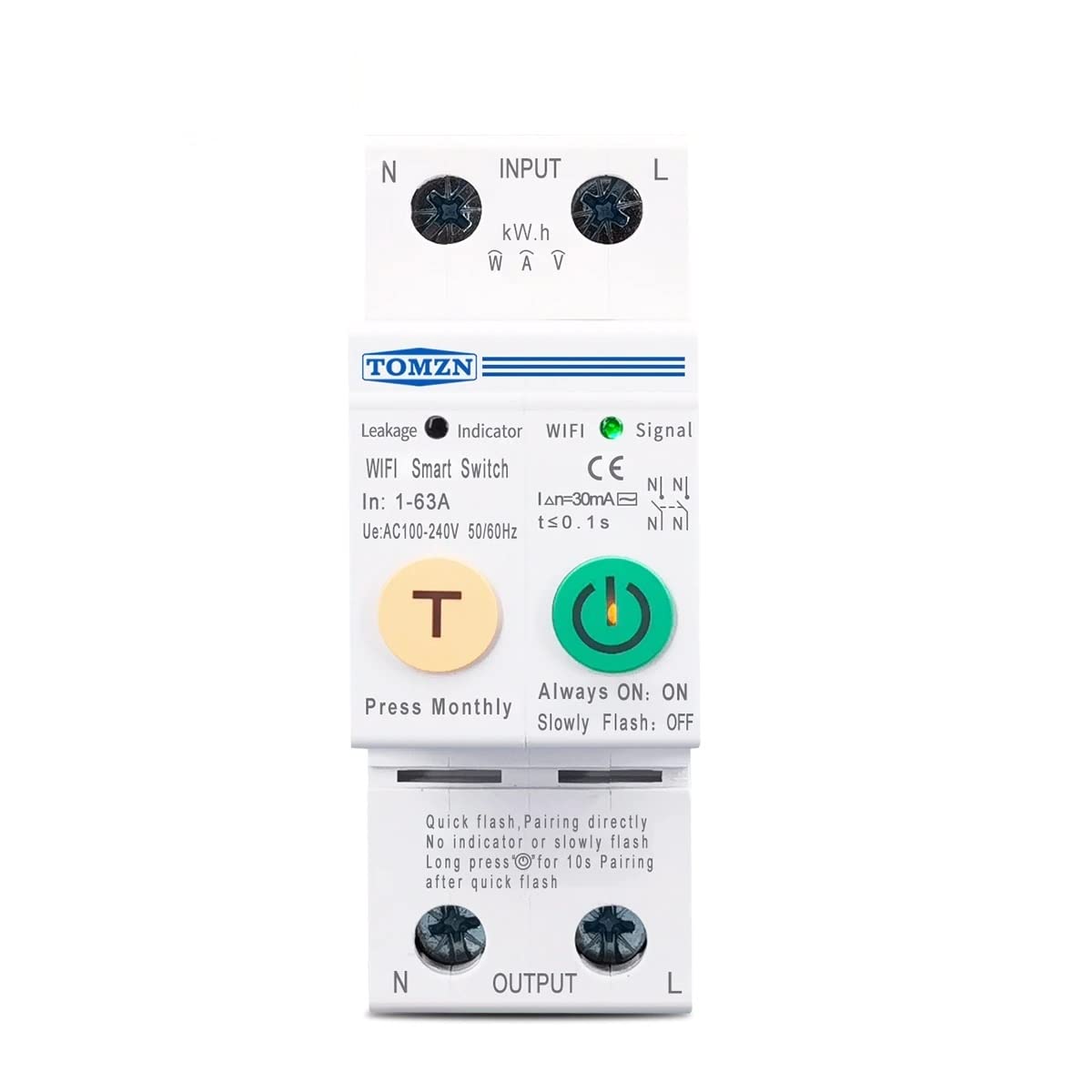 WiFi Smart MCB 63A with Energy Meter & Overload Protection, SmartLife App(63A with RS485 Port)