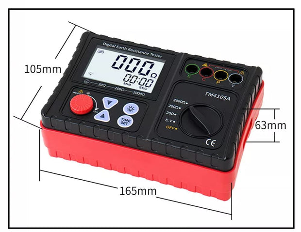 Earth Resistance Tester, High-Precision Megohmmeter with Ground Voltage Test, LCD Display, 6×AA Batteries