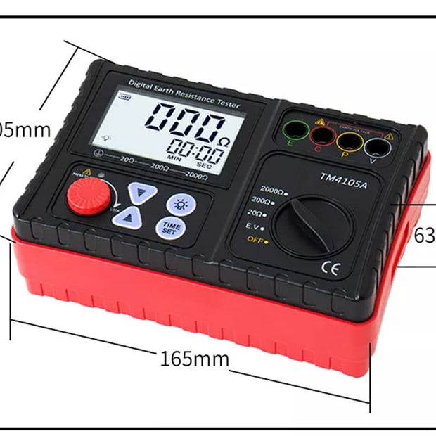 Earth Resistance Tester, High-Precision Megohmmeter with Ground Voltage Test, LCD Display, 6×AA Batteries
