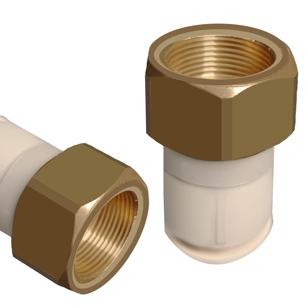 Water Pipe Connector, 1 Inch Brass Female Thread Adapter with 3/4 Inch Bush Attachment