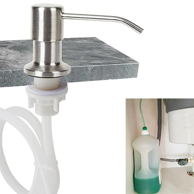 Kitchen Sink Soap Dispenser – Built-in Countertop Stainless Steel Pump with 360° Rotating Head & 1.15m Extension Tube