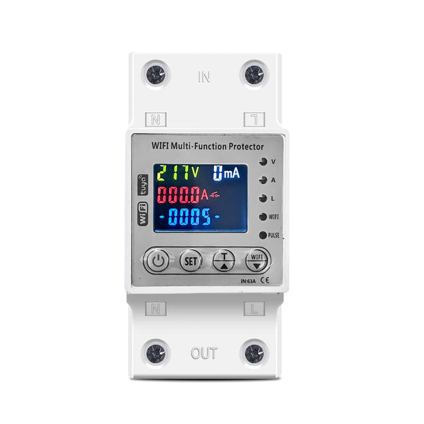 Wi-Fi Smart Energy Meter Over/Under Voltage, Overload & Leakage Protection with Real-Time Monitoring Din Rail Mount