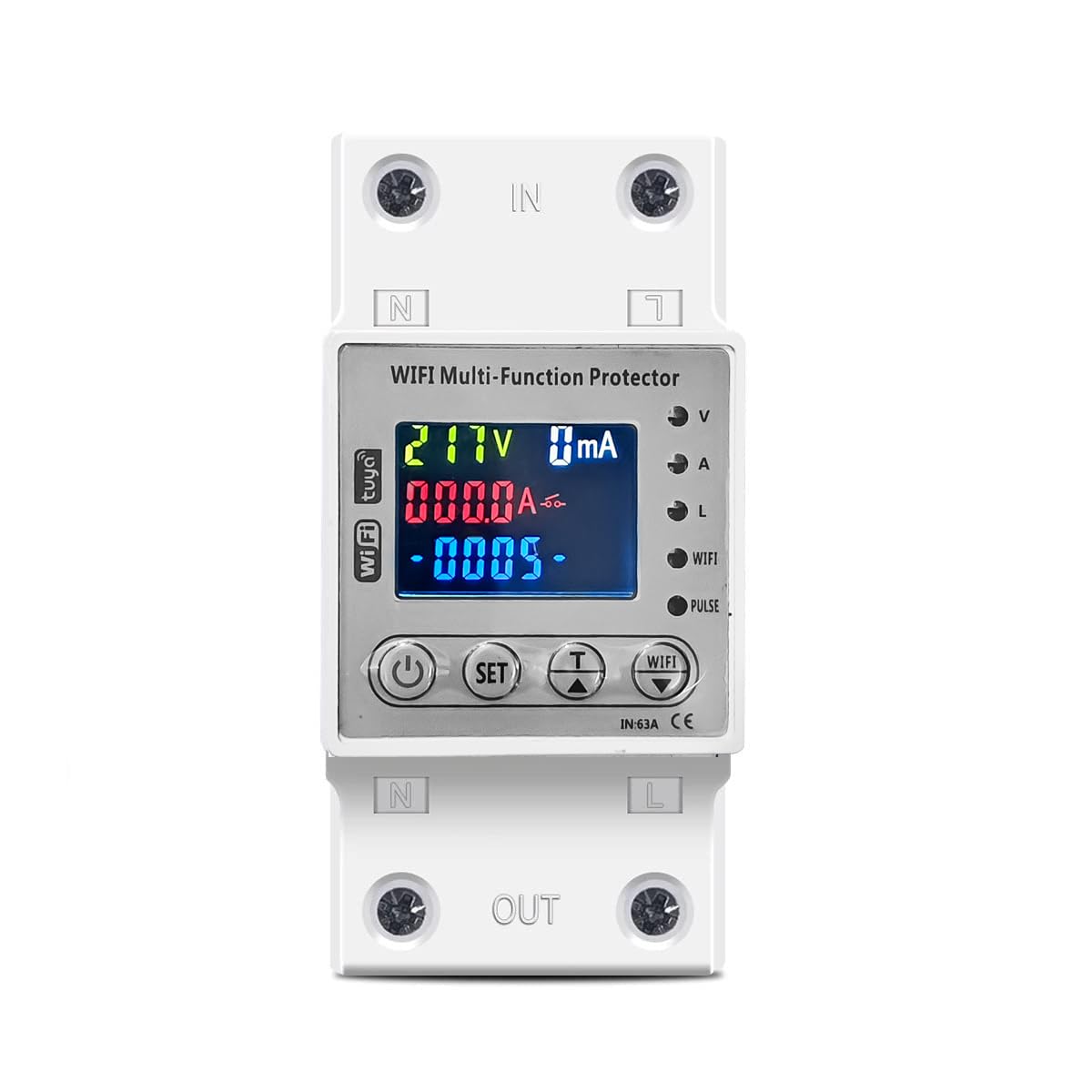 Wi-Fi Smart Energy Meter Over/Under Voltage, Overload & Leakage Protection with Real-Time Monitoring Din Rail Mount amiciKart