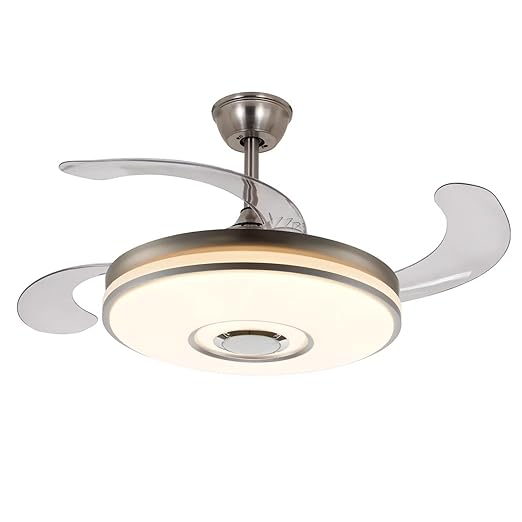 Ceiling Fan with Light & Bluetooth Speaker – Modern Invisible Chandelier, 6 Speeds & Remote