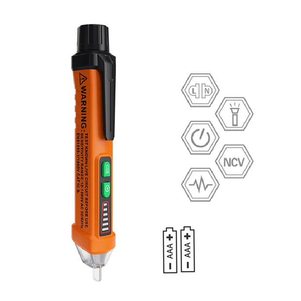 PEAKMETER PM8908C Non-Contact Voltage Tester Pen, 12-1000V AC, 50-60Hz with Work Light