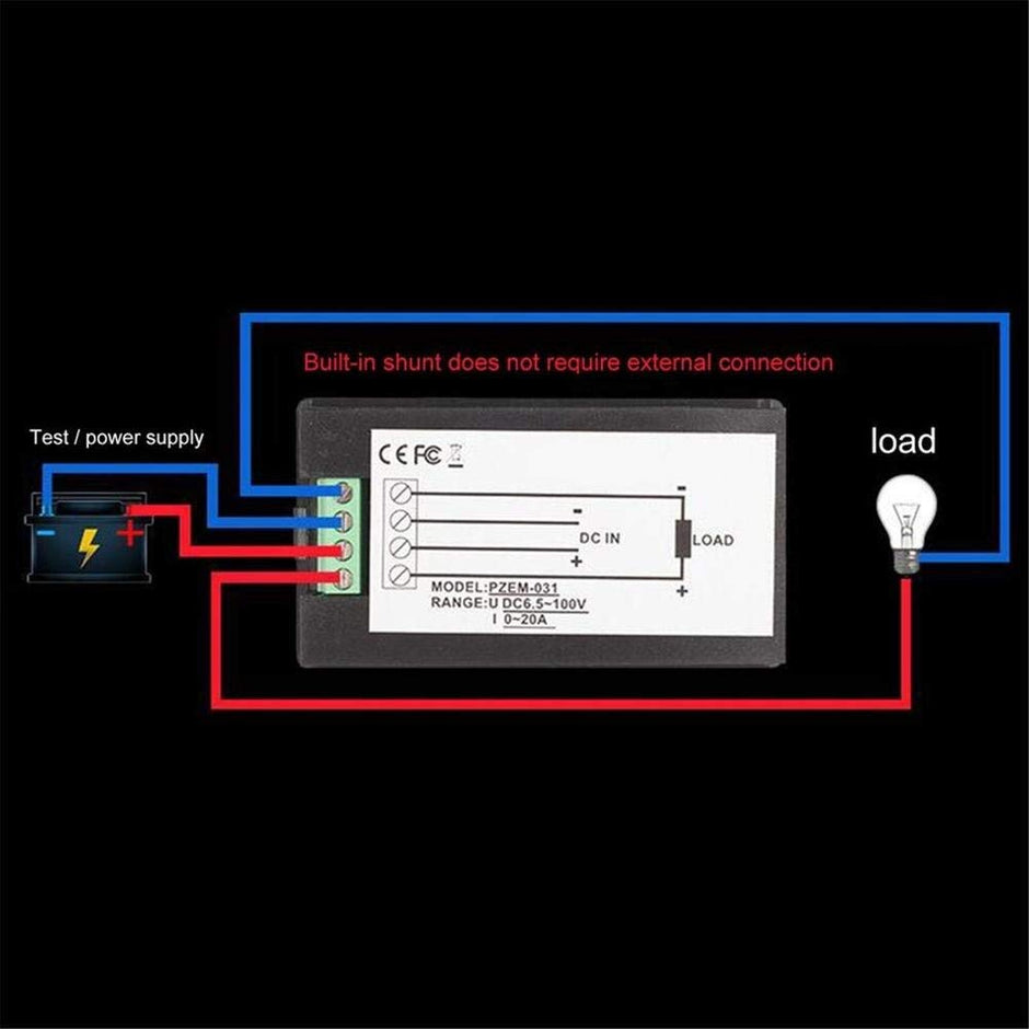 DC 4-in-1 Energy Meter, 6.5–100V 20A (2kW) Power Meter with Digital Display & Blue Backlight
