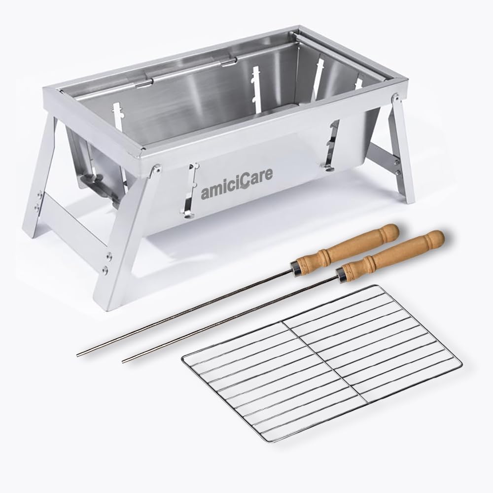 Portable Barbecue Grill, Small Foldable Stainless Steel Charcoal Grill For Outdoor Cooking amiciKart