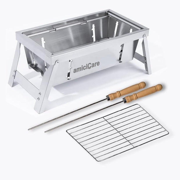 Portable Barbecue Grill, Small Foldable Stainless Steel Charcoal Grill For Outdoor Cooking amiciKart