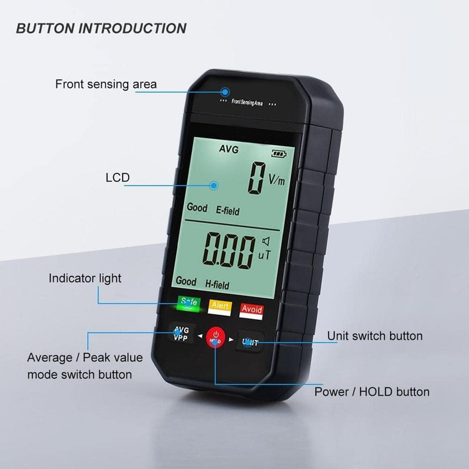 Electromagnetic Radiation Tester, EMF Meter 1~1999 V/m Electric & Magnetic Field Monitor with Alarm