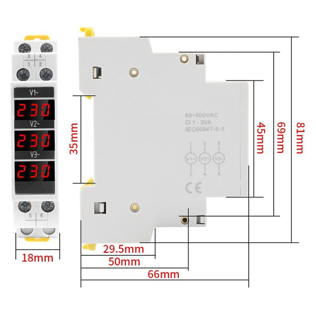 amiciSense 3-Phase Voltage Meter, AC 80~500V Mini Voltage Tester with 3 LED Display & 1.8cm Wide Only