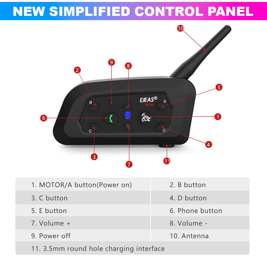 Ejeas V6 Pro Helmet Bluetooth Intercom for 6 Riders, Headphone with Mic (Double Unit) amiciKart c0tmiz-hs.myshopify.com