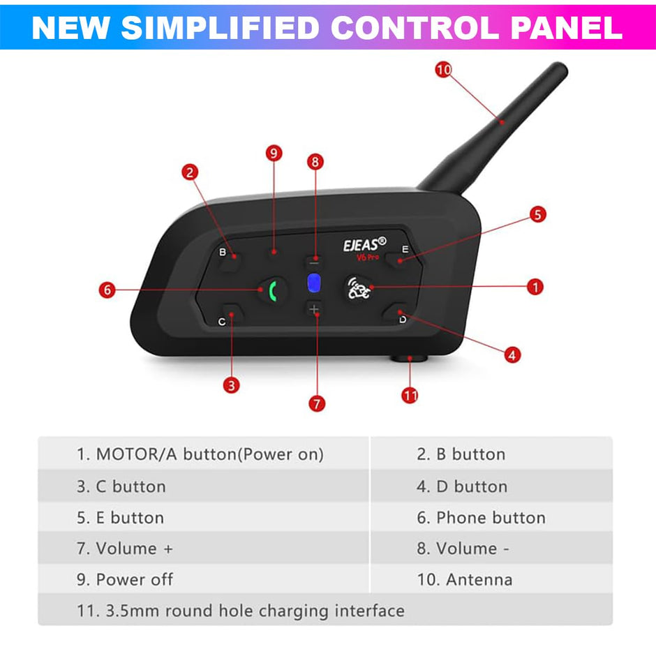 Ejeas V6 Pro Helmet Bluetooth Intercom for 6 Riders, Headphone with Mic (Double Unit) amiciKart c0tmiz-hs.myshopify.com