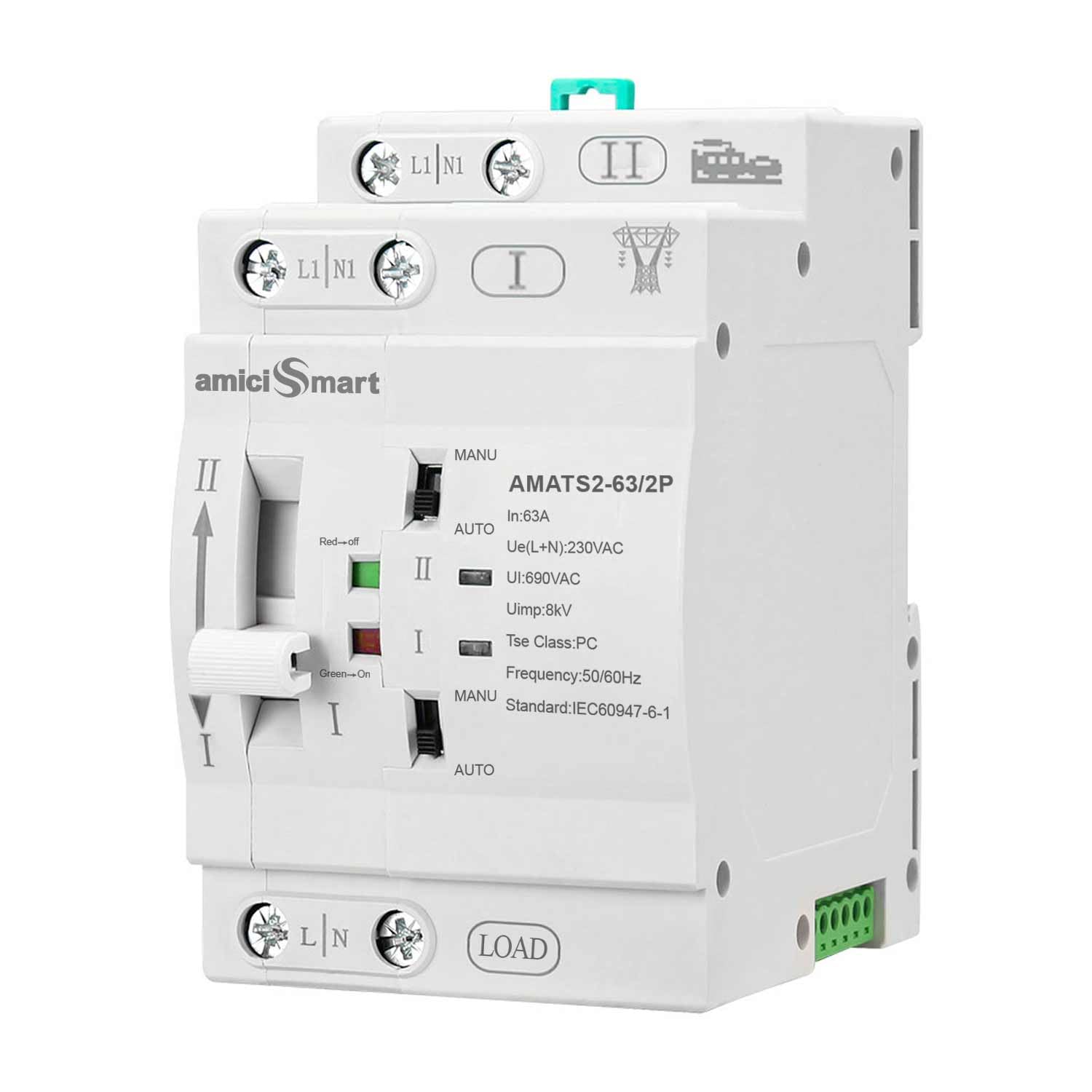 63A Dual Power Automatic Control Transfer Switch, 230VAC Single-Phase Changeover Switch