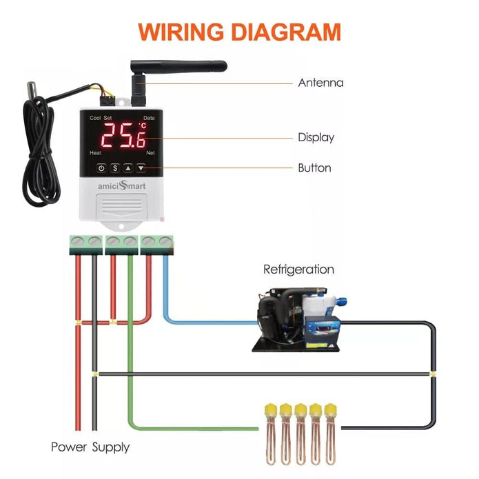 WiFi Digital Thermostat AC 220V, -40~99.9°C Temp Controller with NTC Sensor & LCD