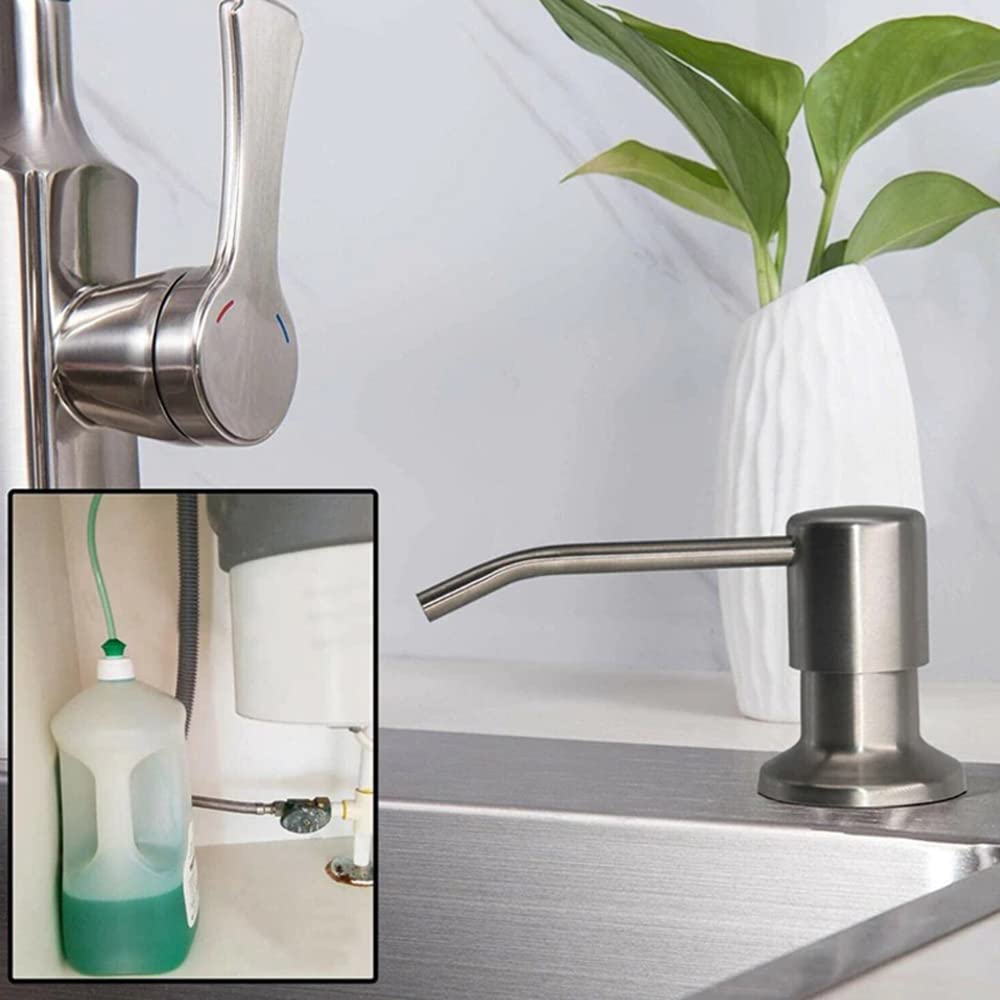 Kitchen Sink Soap Dispenser – Built-in Countertop Stainless Steel Pump with 360° Rotating Head & 1.15m Extension Tube
