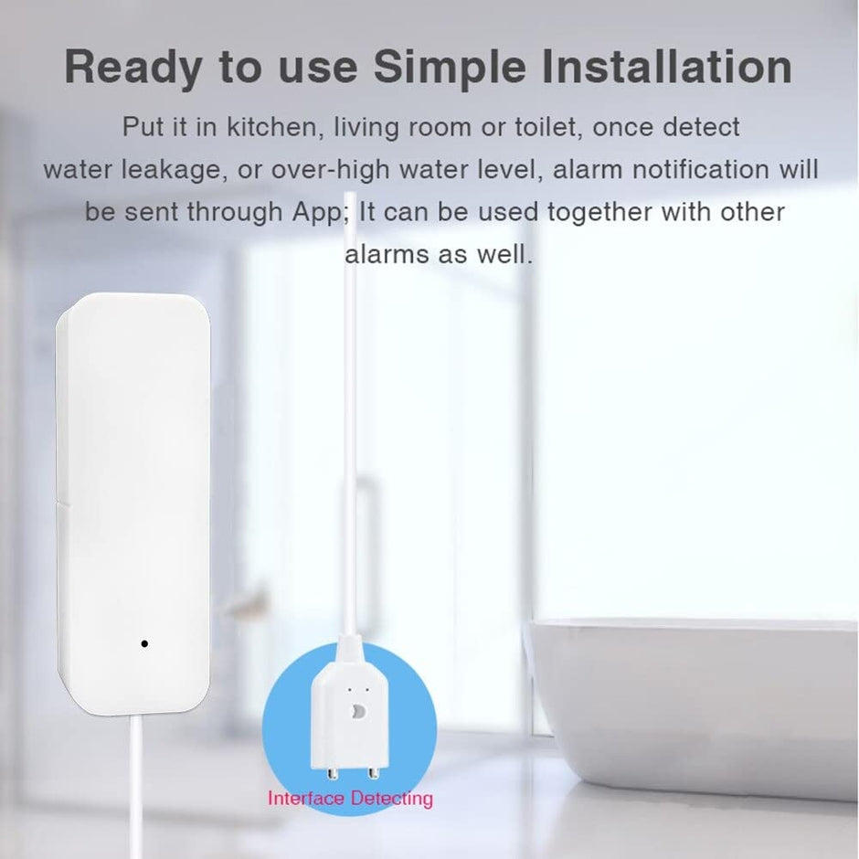 amiciSmart WiFi Water Leakage Detector, SmartLife App Compatible Water Overflow Alarm, Smart Leak Sensor with 2xAAA Battery