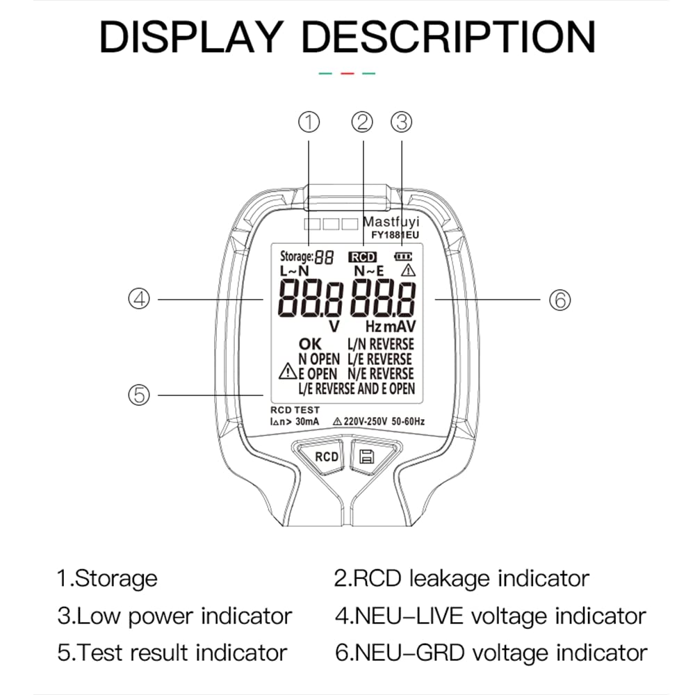 230VAC Voltage Detector Circuit Analyzer With Rcd Test,Backlit, Lcd Display And 2Xcr2032 Battery amiciKart
