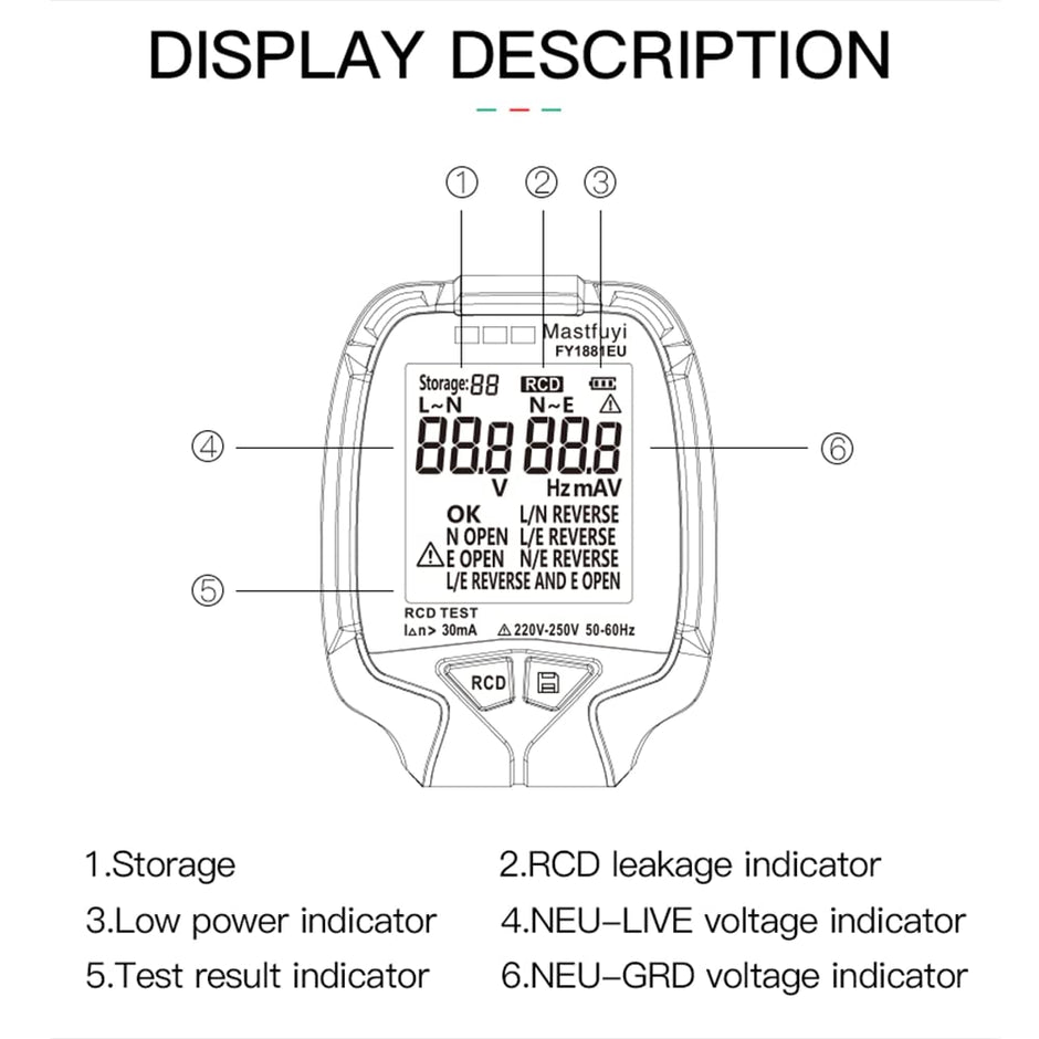 230VAC Voltage Detector Circuit Analyzer With Rcd Test,Backlit, Lcd Display And 2Xcr2032 Battery amiciKart