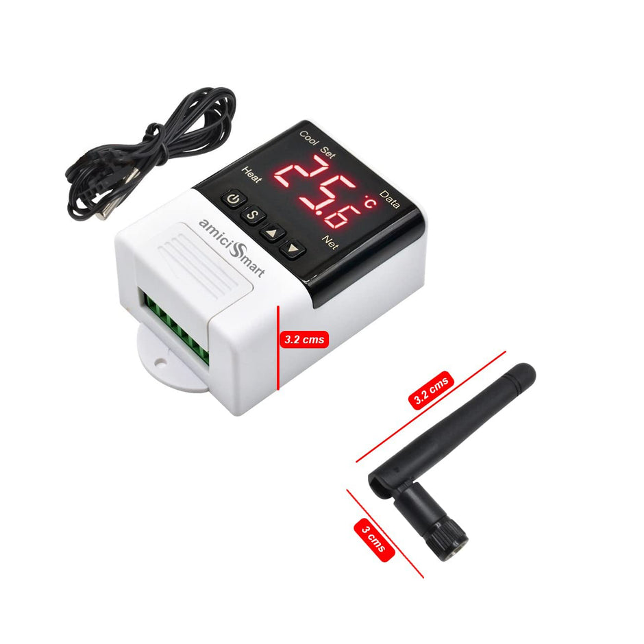 amiciSmart WiFi Digital Thermostat, AC 220V Temperature Controller -40~99.9C for Incubator Aquarium Refrigerator Farming with NTC Sensor & LCD Display