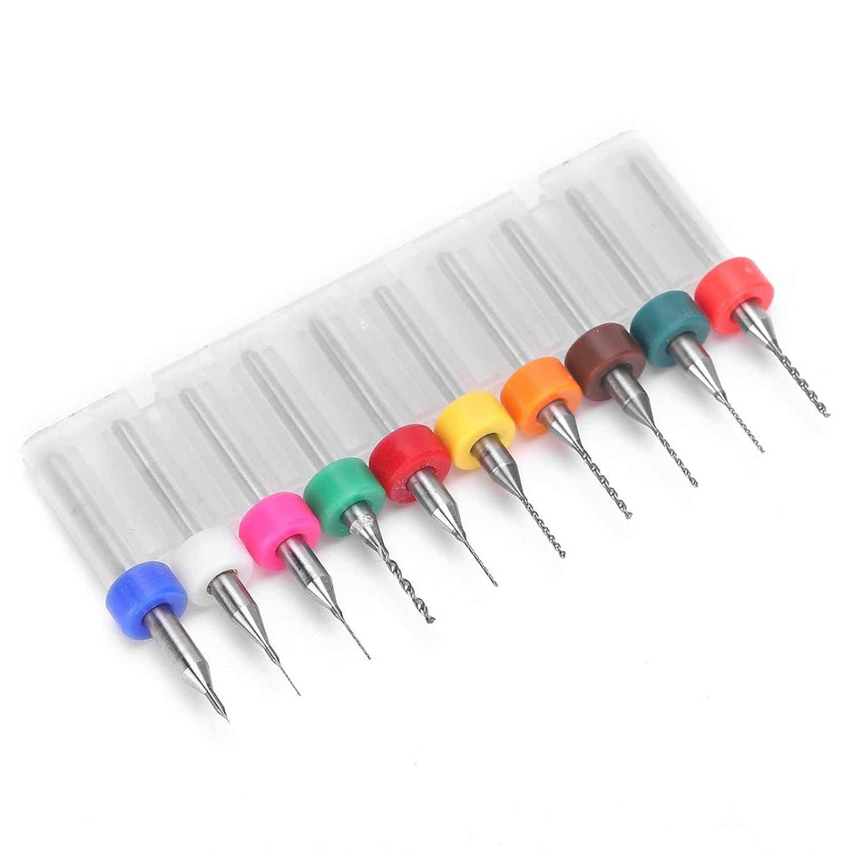 10pcs Precision PCB Drill Bits Set, Tungsten Steel Carbide (0.3mm-1.2mm) for CNC Machines