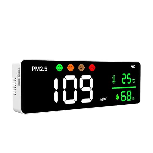 3-in-1 PM2.5 Air Quality Monitor – Indoor Sensor with Temp & Humidity, Visual Air Feedback