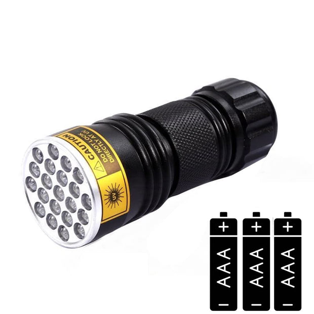 amiciVision 21LED UV Flashlight, 395~400nm Ultra-Violet Metal Torch for Official Document Authenticity, Gemstone Observation