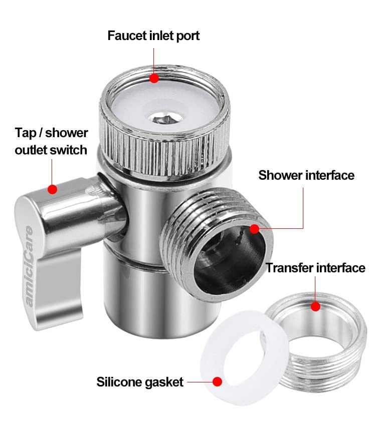 Tap Diverter Valve Faucet Splitter, Water Tap Connector with F22 Input with M24 Adapter