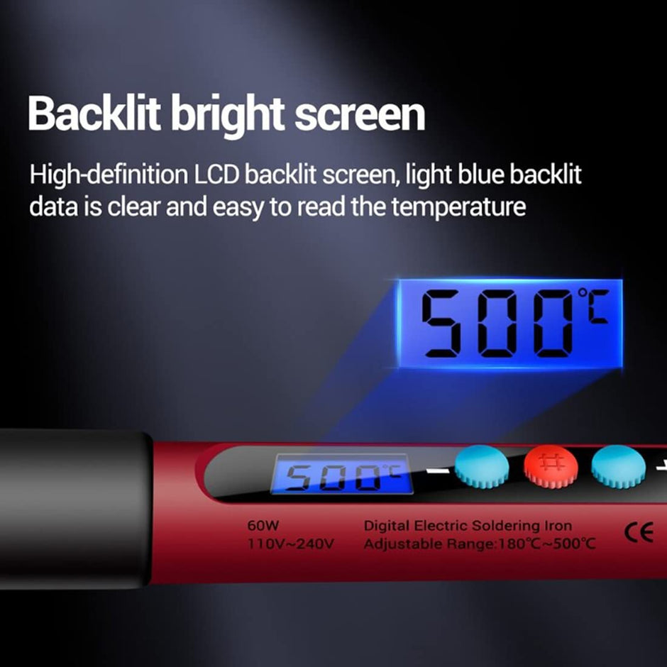60W Digital Soldering Iron–LCD Display, 180–500°C Adjustable Temperature,6 Bits, Calibration Function amiciKart