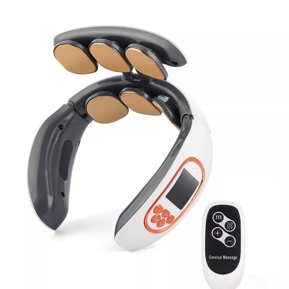 Electric Pulse Neck Massager with 6 Heads, Electrode Pad, Heat Therapy, 4 Massage Modes amiciKart