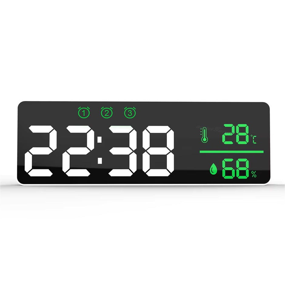 6293007 Digital LED Alarm Clock – Temperature & Humidity Display, Triple Alarm, Large LED Screen amiciKart 6293007