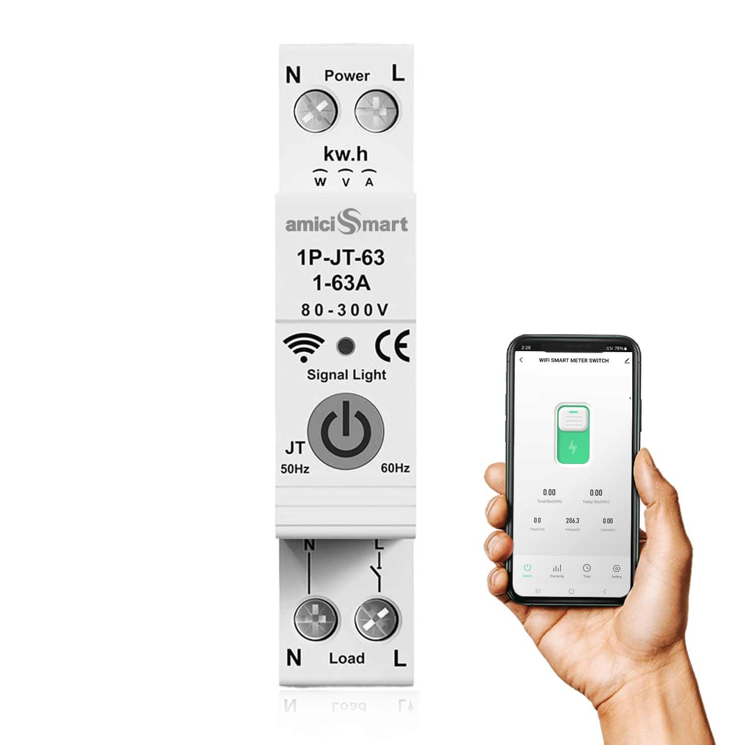 Wi-Fi Smart Timer Switch Energy Monitoring with App Control, Power Scheduling for Electricity Usage amiciKart