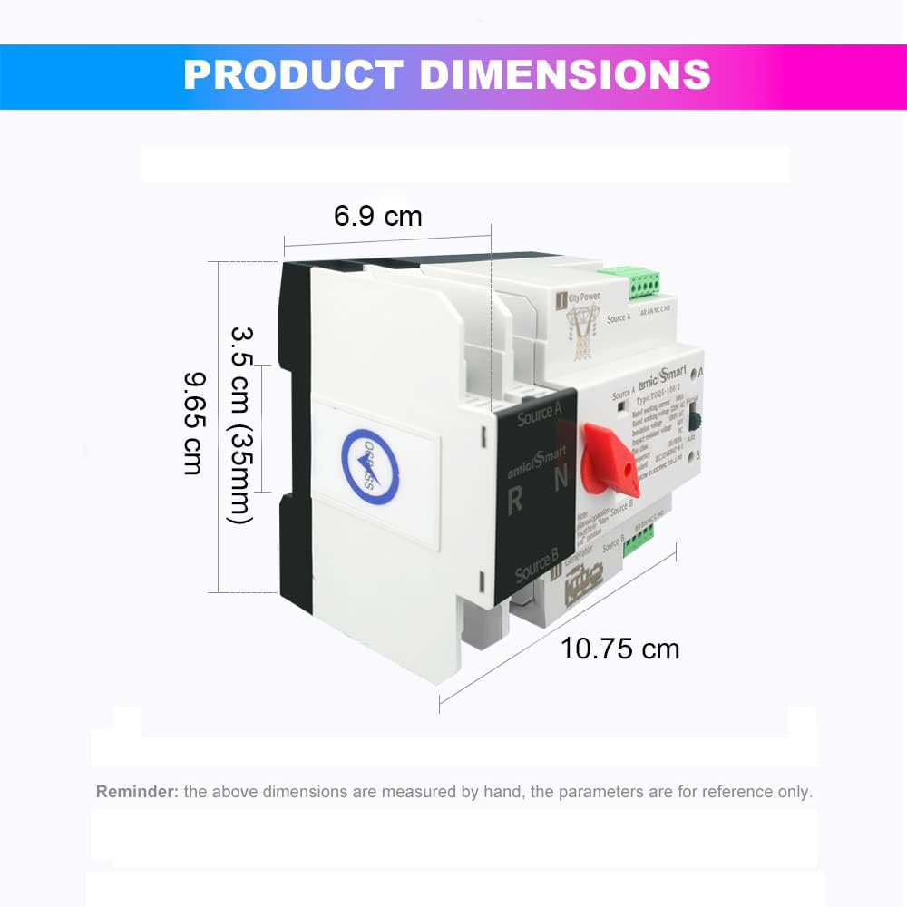 amiciSmart Dual Power Automatic Control Transfer Switch, 125A