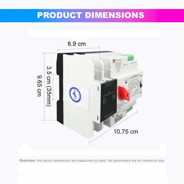amiciSmart Dual Power Automatic Control Transfer Switch, 125A