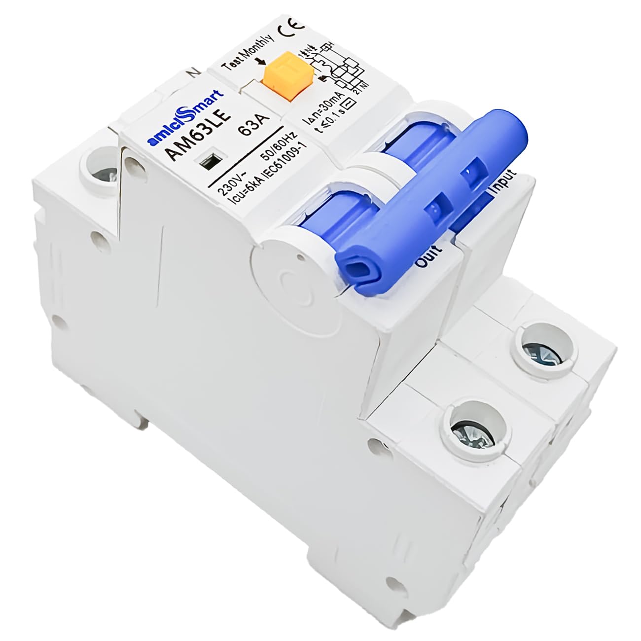 63A RCBO Circuit Breaker Overcurrent, Short-Circuit & Leakage Protection with On/Off Switch
