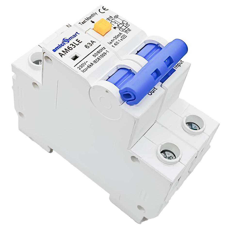 63A RCBO Circuit Breaker Overcurrent, Short-Circuit & Leakage Protection with On/Off Switch