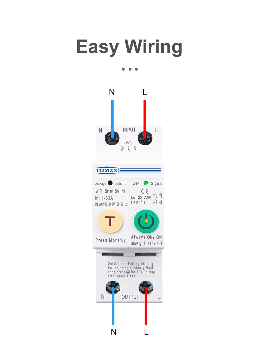 WiFi Smart MCB 63A with Energy Meter & Overload Protection, SmartLife App(63A with RS485 Port)