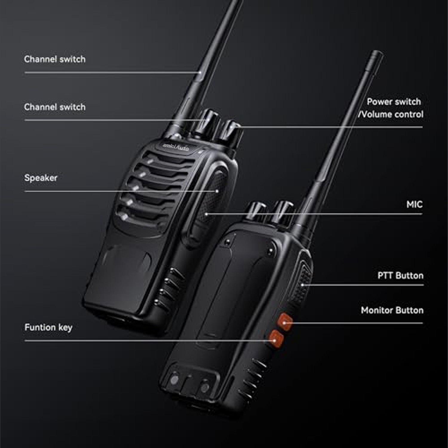 Walkie Talkie 2-Way Radio with 16 Channel Rechargeable Handheld Transceiver with Flashlight & Low Battery Alarm