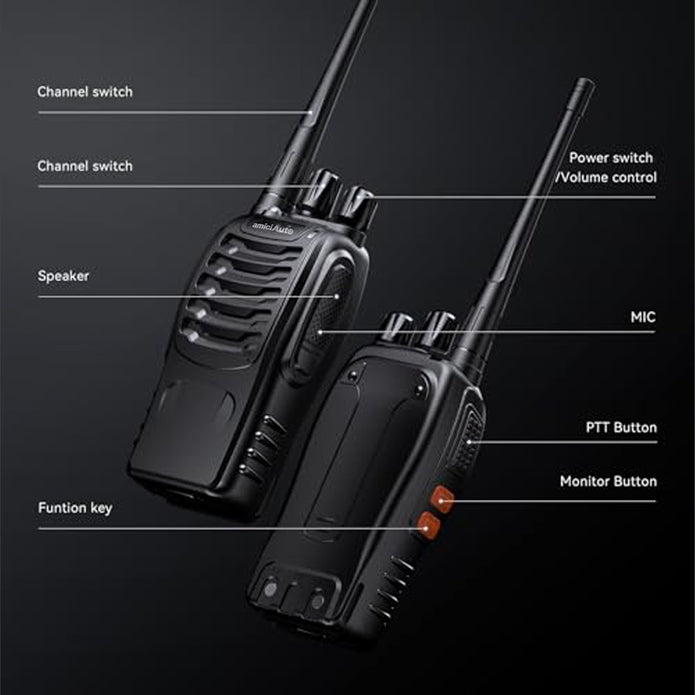 Walkie Talkie 2-Way Radio with 16 Channel Rechargeable Handheld Transceiver with Flashlight & Low Battery Alarm