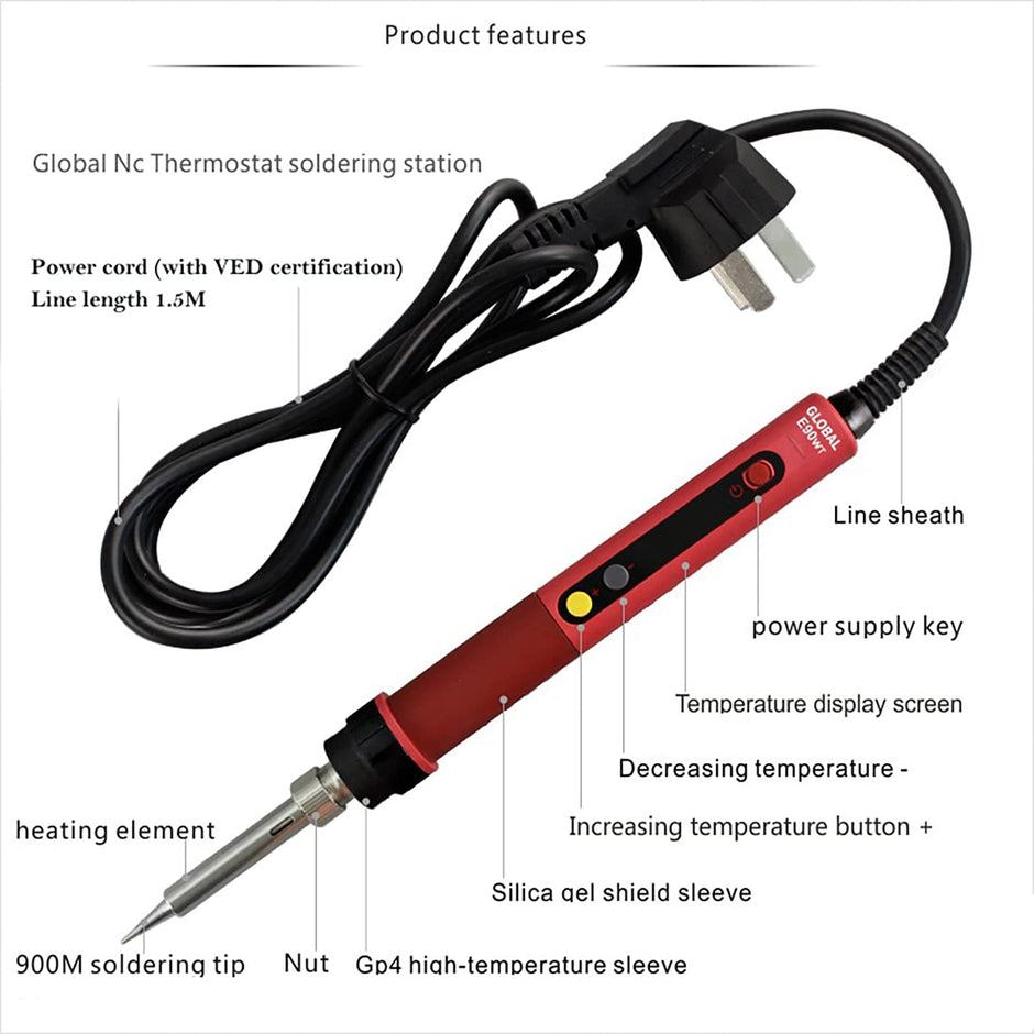 90W Soldering Iron,Professional Grade Adjustable Temperature Control (80-500 °C),230VAC