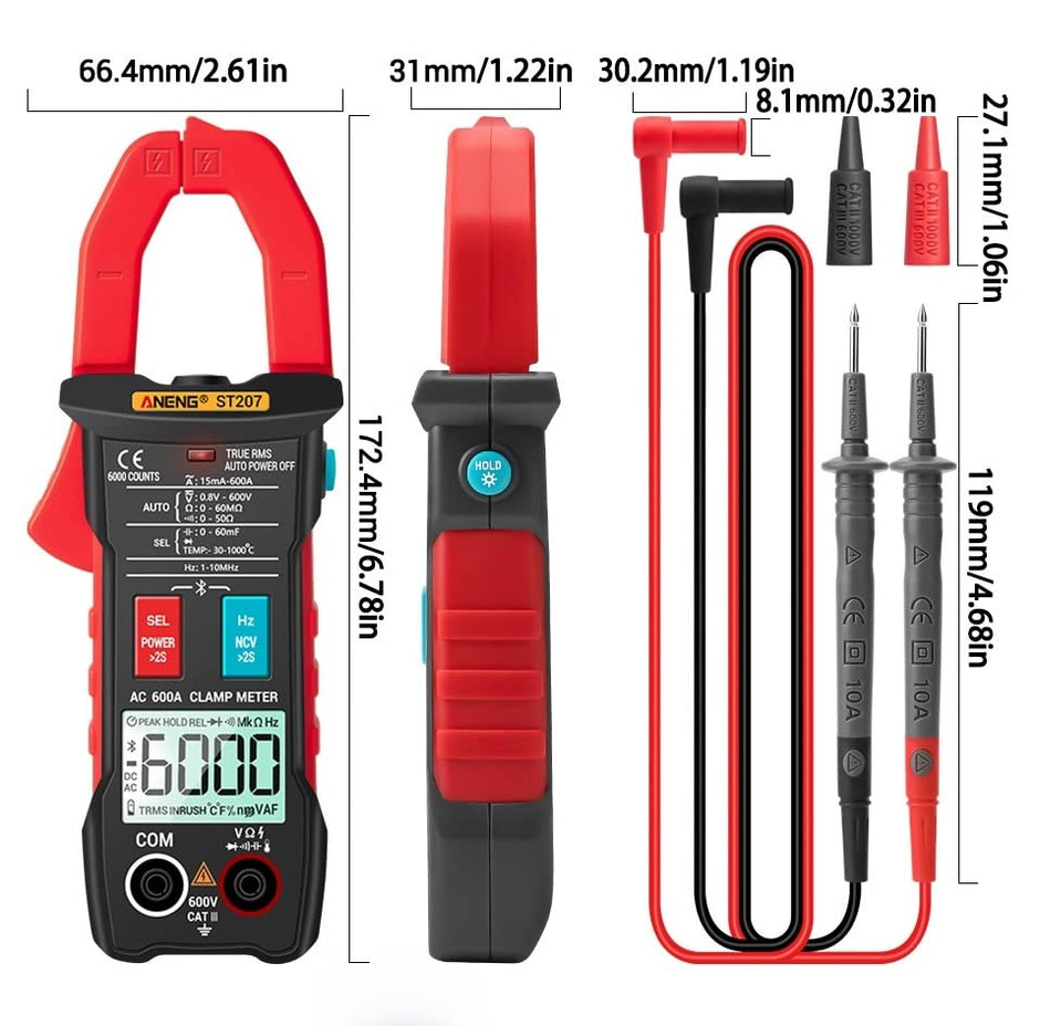 ST207 Bluetooth Clamp Meter, TRMS Multimeter 600V AC/DC, 6000 Counts with NCV & More amiciKart c0tmiz-hs.myshopify.com