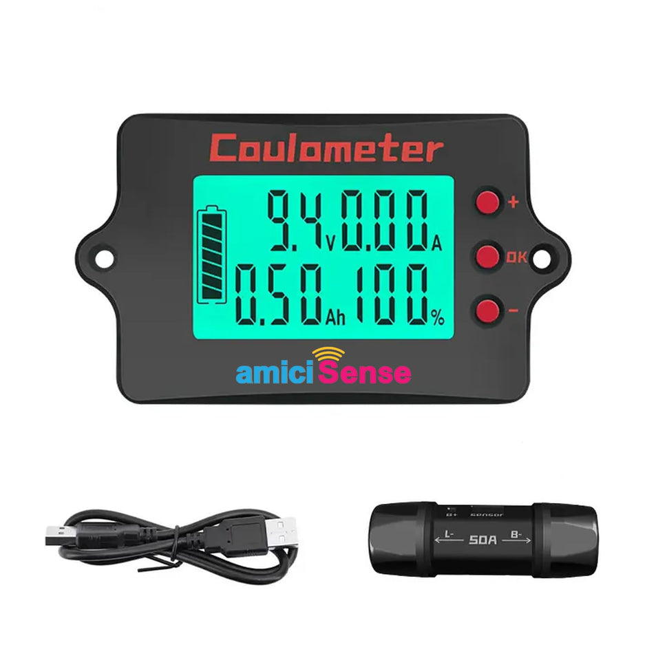Coulomb Counter 8–120V Bi-Directional Battery Capacity Meter with Voltage, Current & Ah Display for Lithium & Lead-Acid Batteries amiciKart