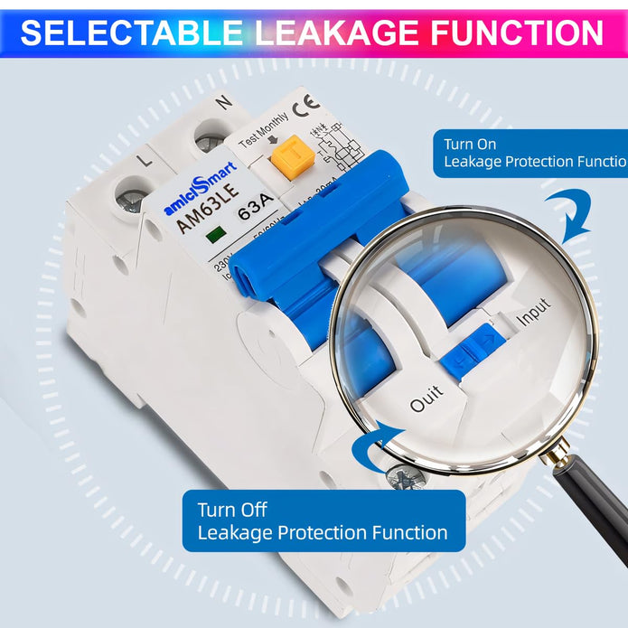 63A RCBO Circuit Breaker Overcurrent, Short-Circuit & Leakage Protection with On/Off Switch