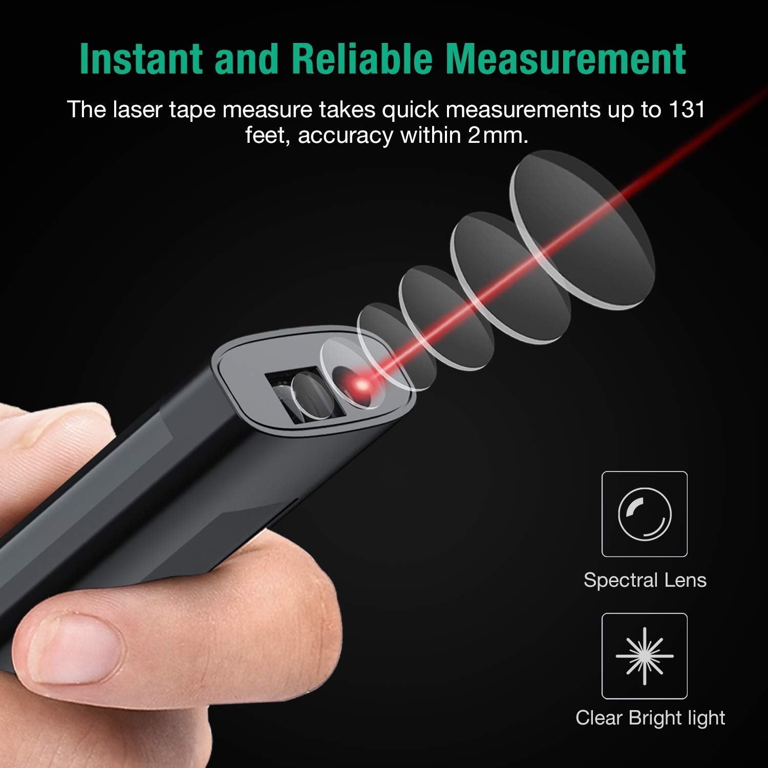 Laser Distance Meter, 40M Multi-Functional Laser Sensor for Area/Volume/Pythagorean Measuring Tool with Back-Lit, Auto Power Off and USB Rechargeable