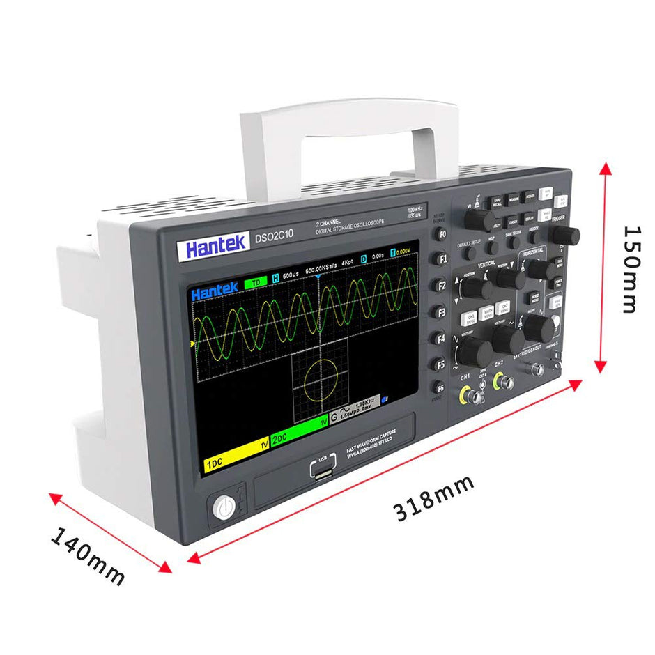 Hantek DSO2C10 Digital Oscilloscope 2 Channels 100Mhz USB Storage Oscilloscope 1GSa/s Sample Rate