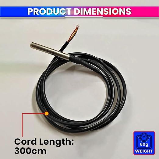 DS18B20 Waterproof Temperature Sensor – 3m Cable, Stainless Steel Probe, -55°C to +125°C amiciKart c0tmiz-hs.myshopify.com