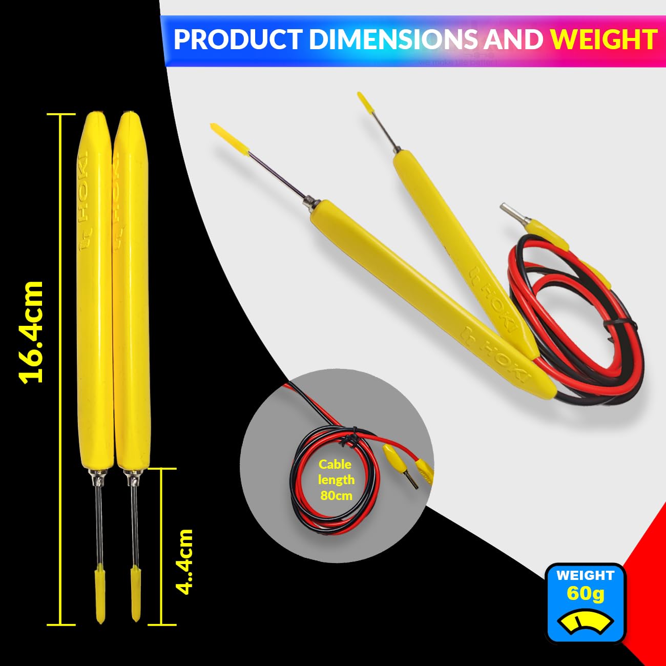 Reusable Extra Long Pins Test Leads Probe Replacement Pair Cable for Digital Multimeter amiciKart