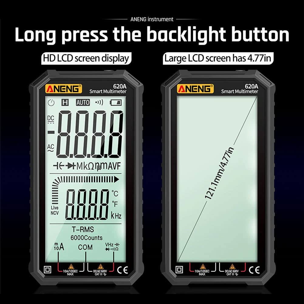 amiciSense AC/DC Digital Multimeter 6000 TRMS Voltmeter Ammeter Resistance Capacitance Frequency Tester with Non-Contact NCV Test and 2xAAA Battery